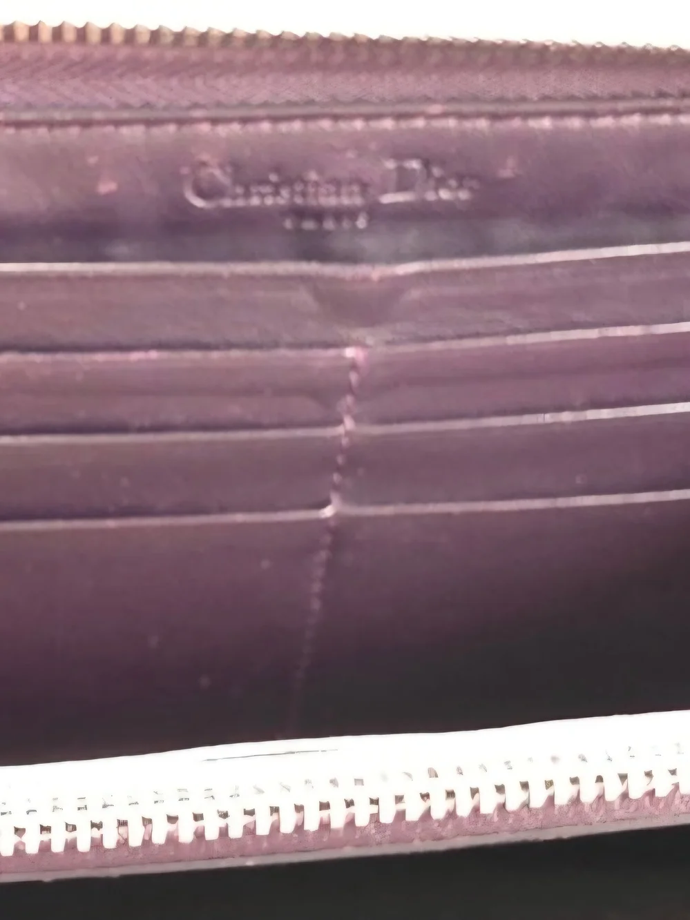 Christian Dior Burgundy Cannage Patent Leather Zip Around Wallet + COA